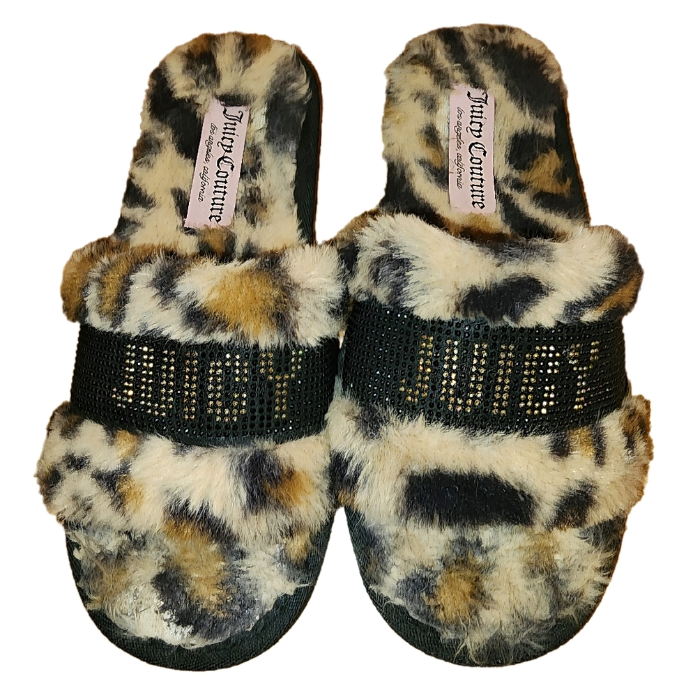 Juicy Couture Leopard Print Fuzzy Slippers Size Medium 7/8